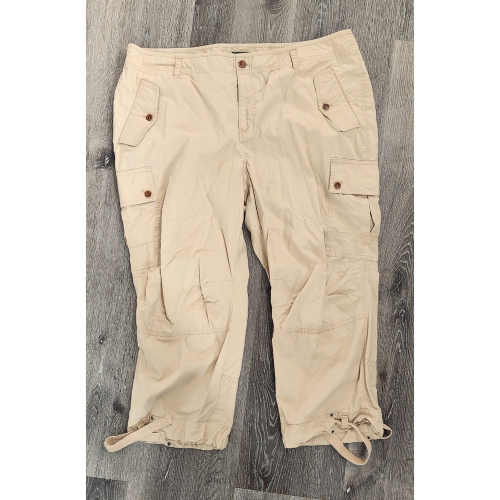 Lauren Ralph Lauren Tan Khaki Cotton Cargo Crop Pants Women's 18W Utility